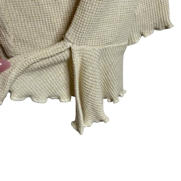 Free People Intimately Waffle Knit Bell Sleeve Blouse Women M Cream Tie Front - Picture 6 of 9